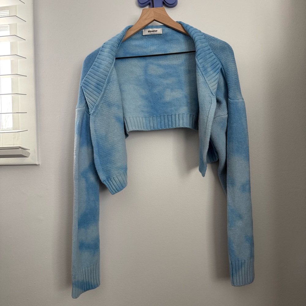 Danielle Guizio Light Blue Cropped Open-Front Cardigan